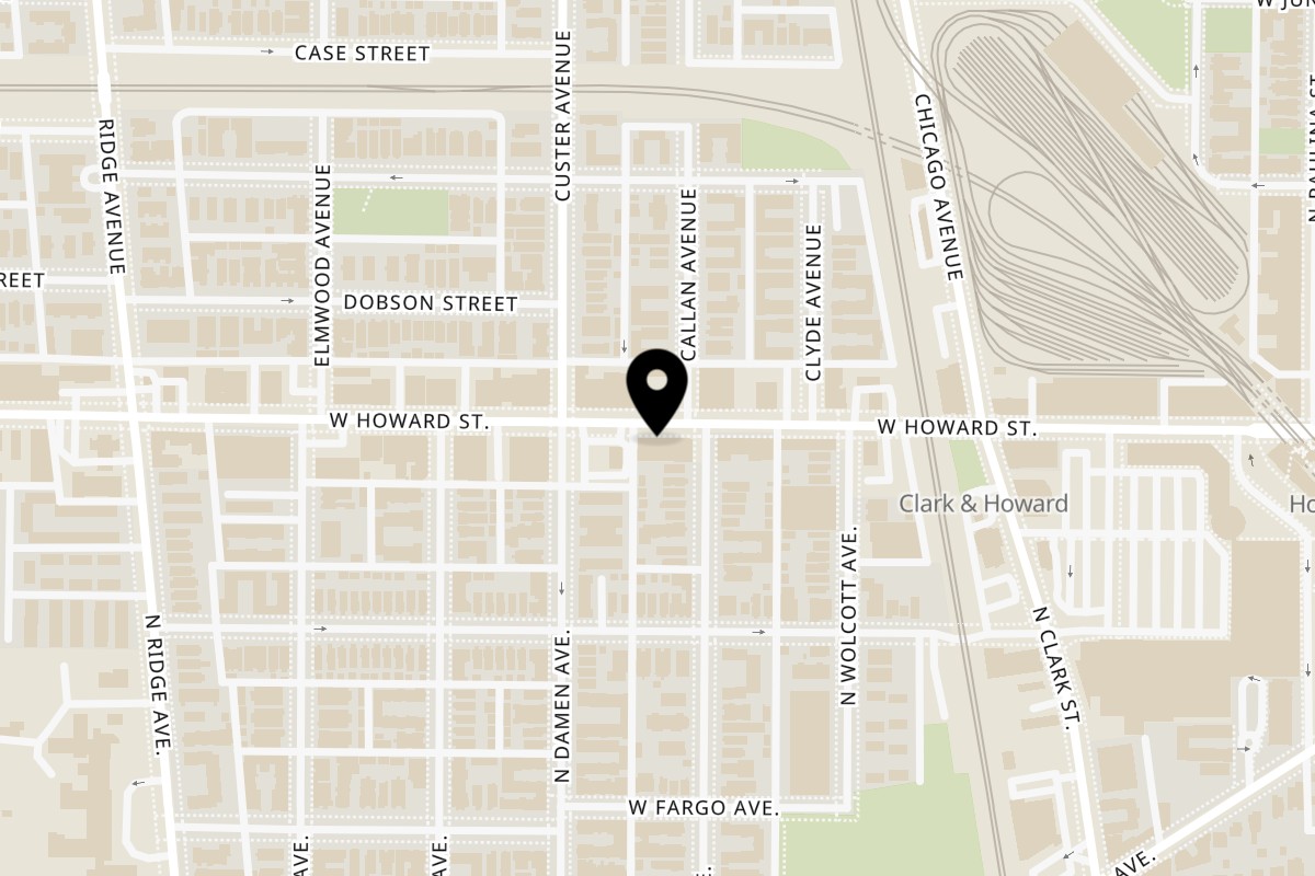 Map showing the location of Badou Senegalese Cuisine on 1947 W Howard St in Chicago